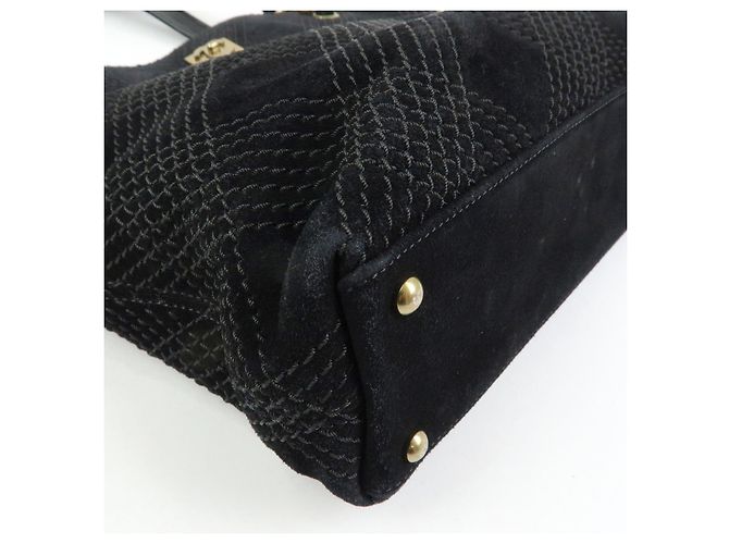 Borsa a tracolla e tote CHANEL COCO Mark Wild Stitch in pelle scamosciata Nero - vista 10