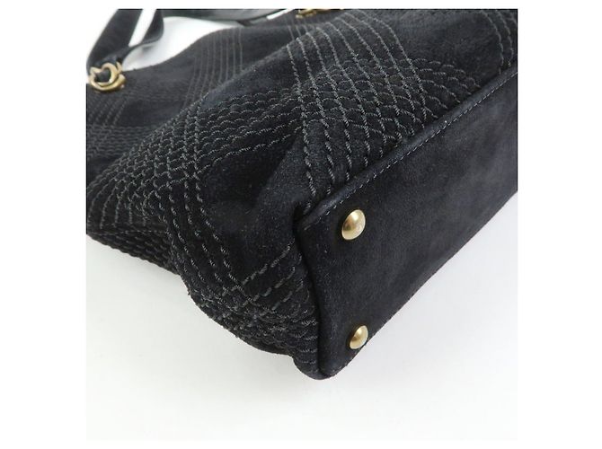 Borsa a tracolla e tote CHANEL COCO Mark Wild Stitch in pelle scamosciata Nero - vista 12
