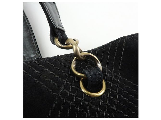 Borsa a tracolla e tote CHANEL COCO Mark Wild Stitch in pelle scamosciata Nero - vista 9