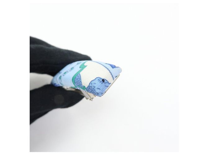 Hermès HERMES Eclipse GM Accessorio per capelli molletta in seta 100% e metallo Blu - vista 10
