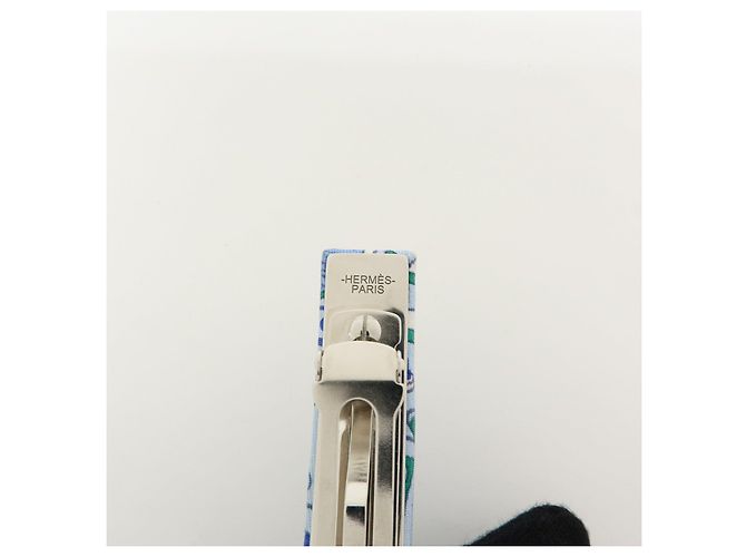 Hermès HERMES Eclipse GM Accessorio per capelli molletta in seta 100% e metallo Blu - vista 11