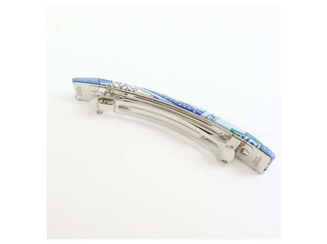 Hermès HERMES Eclipse GM Accessorio per capelli molletta in seta 100% e metallo Blu - vista 4
