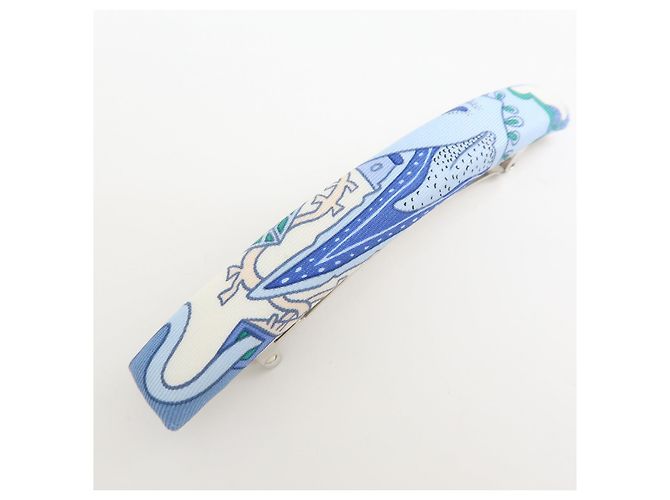 Hermès HERMES Eclipse GM Accessorio per capelli molletta in seta 100% e metallo Blu - vista 6