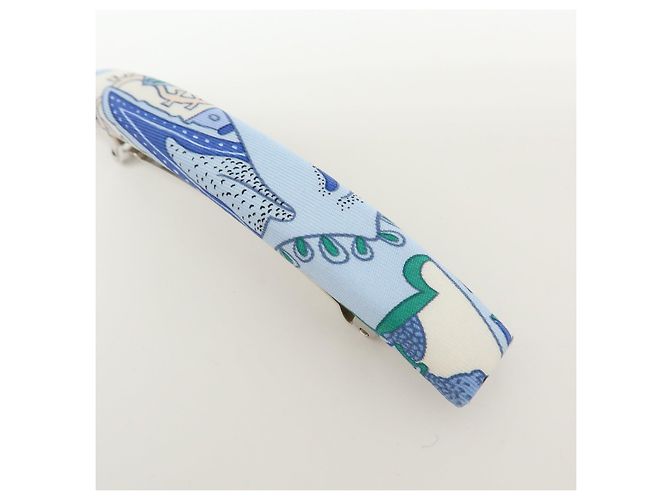 Hermès HERMES Eclipse GM Accessorio per capelli molletta in seta 100% e metallo Blu - vista 7