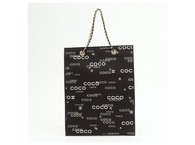 CHANEL COCO Mark Flat Shopper Shopper-Tasche aus Canvas und Leder mit Kette Schwarz Weiß - Ansicht 2