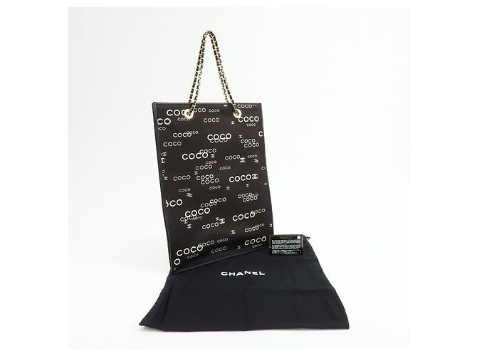 CHANEL COCO Mark Flat Shopper Shopper-Tasche aus Canvas und Leder mit Kette Schwarz Weiß - Ansicht 24