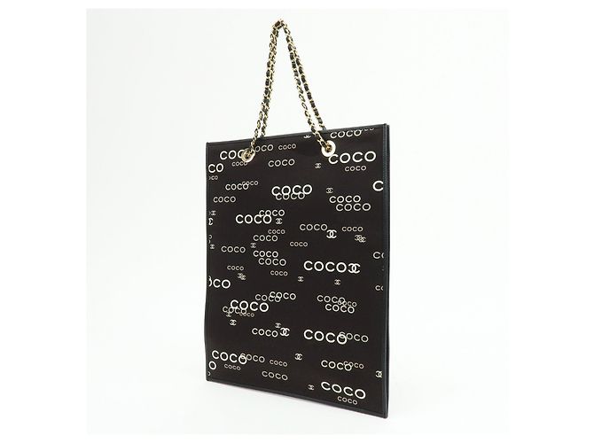 CHANEL COCO Mark Flat Shopper Shopper-Tasche aus Canvas und Leder mit Kette Schwarz Weiß - Ansicht 3
