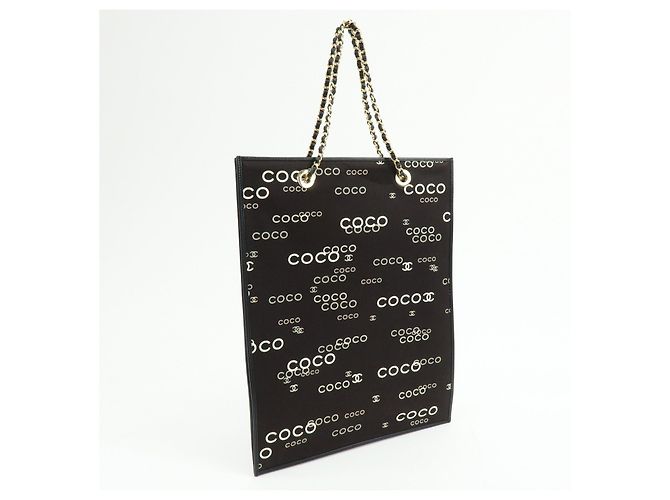 CHANEL COCO Mark Flat Shopper Shopper-Tasche aus Canvas und Leder mit Kette Schwarz Weiß - Ansicht 4