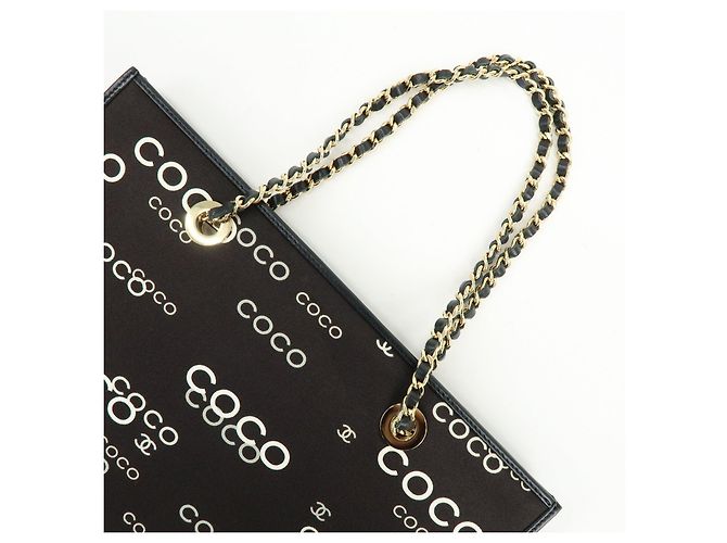 CHANEL COCO Mark Flat Shopper Shopper-Tasche aus Canvas und Leder mit Kette Schwarz Weiß - Ansicht 6