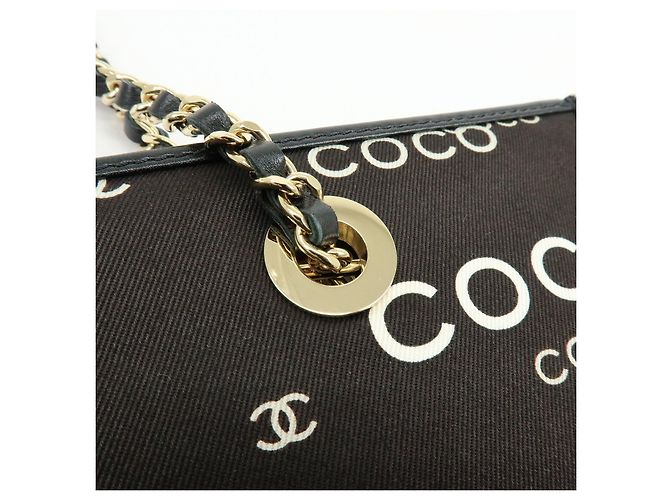CHANEL COCO Mark Flat Shopper Shopper-Tasche aus Canvas und Leder mit Kette Schwarz Weiß - Ansicht 9