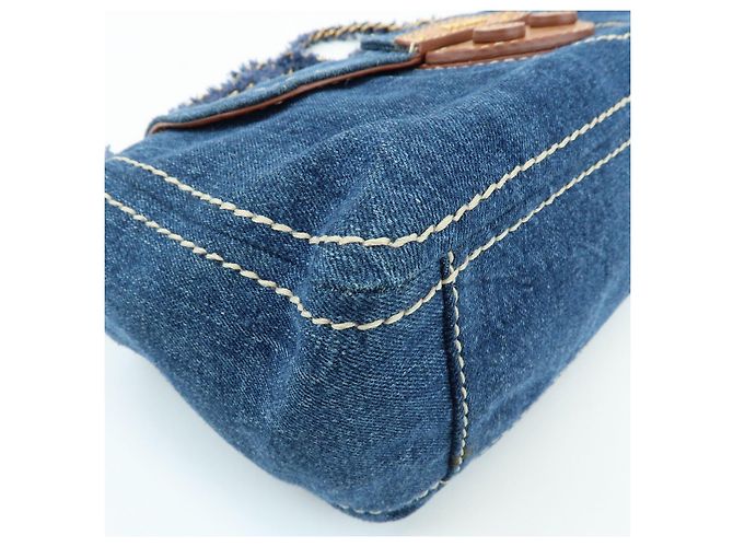 PRADA Bolsa de Ombro em Couro Denim com Aba Frontal Blue Camel BR4659 - vista 10