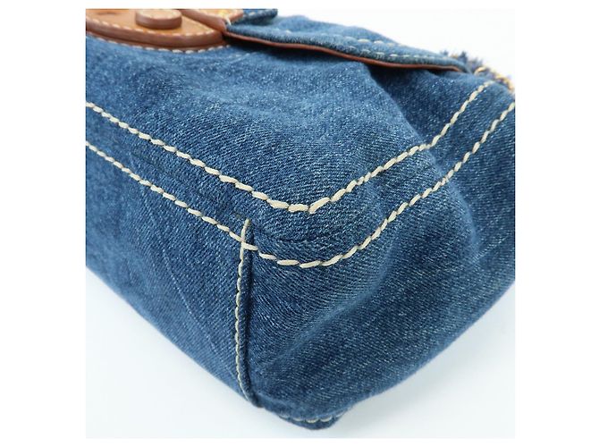 PRADA Bolsa de Ombro em Couro Denim com Aba Frontal Blue Camel BR4659 - vista 11