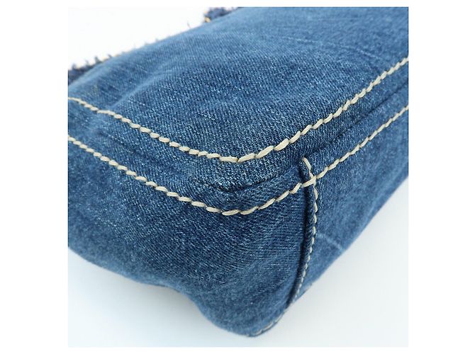 PRADA Bolsa de Ombro em Couro Denim com Aba Frontal Blue Camel BR4659 - vista 12