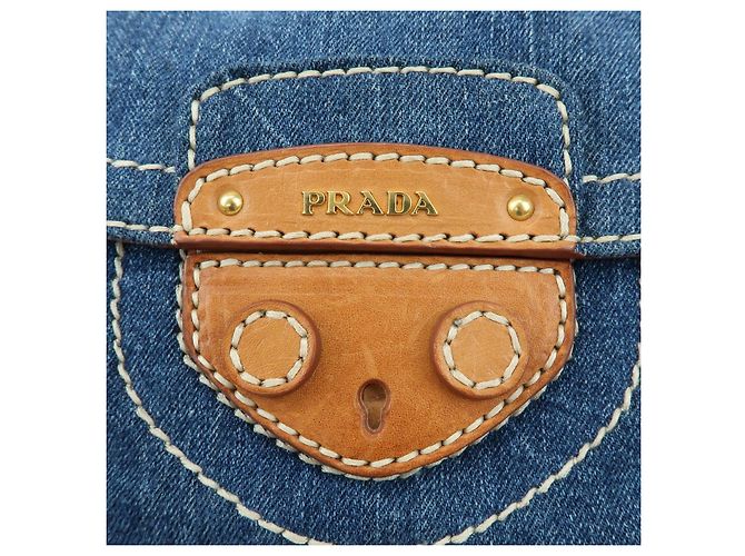 PRADA Bolsa de Ombro em Couro Denim com Aba Frontal Blue Camel BR4659 - vista 18