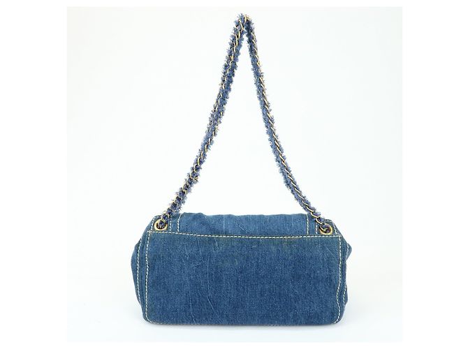 PRADA Bolsa de Ombro em Couro Denim com Aba Frontal Blue Camel BR4659 - vista 2
