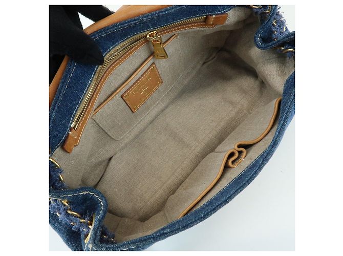 PRADA Bolsa de Ombro em Couro Denim com Aba Frontal Blue Camel BR4659 - vista 20