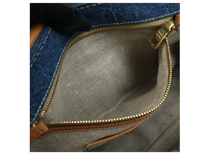 PRADA Bolsa de Ombro em Couro Denim com Aba Frontal Blue Camel BR4659 - vista 21