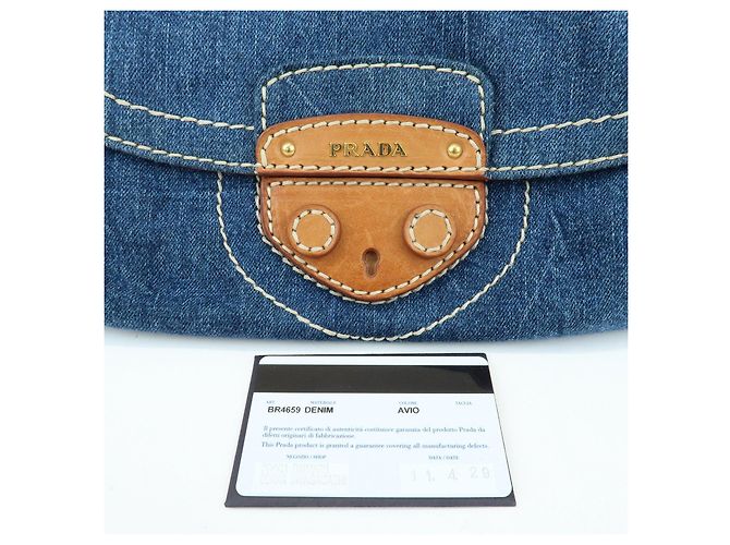 PRADA Bolsa de Ombro em Couro Denim com Aba Frontal Blue Camel BR4659 - vista 24
