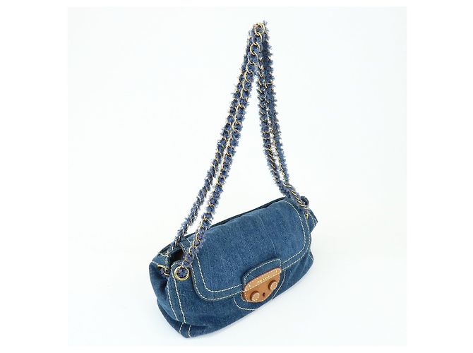 PRADA Bolsa de Ombro em Couro Denim com Aba Frontal Blue Camel BR4659 - vista 4
