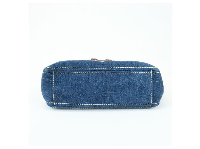 PRADA Bolsa de Ombro em Couro Denim com Aba Frontal Blue Camel BR4659 - vista 5