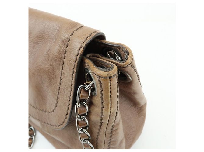 Borsa a spalla in pelle con patta anteriore e catena PRADA Borsa a mano Marrone B4659C - vista 14