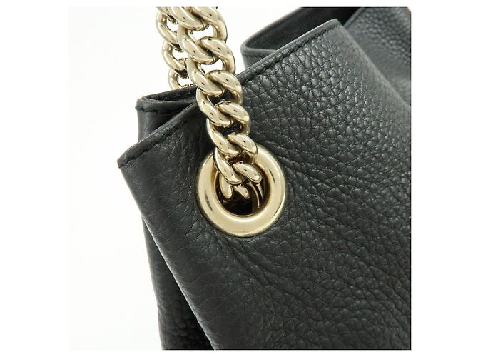 GUCCI SOHO Borsa a tracolla in pelle con catena Interlocking G Nera 308982 - vista 10