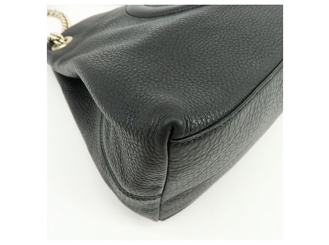 GUCCI SOHO Borsa a tracolla in pelle con catena Interlocking G Nera 308982 - vista 11