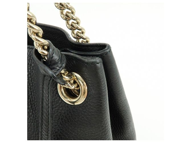 GUCCI SOHO Borsa a tracolla in pelle con catena Interlocking G Nera 308982 - vista 14