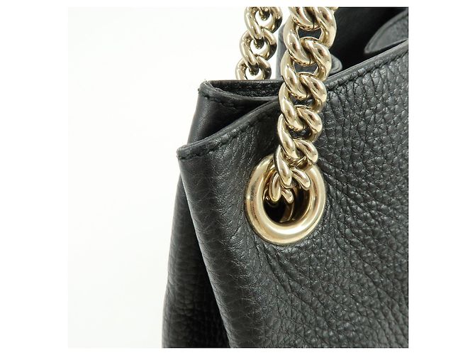 GUCCI SOHO Borsa a tracolla in pelle con catena Interlocking G Nera 308982 - vista 15