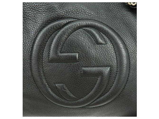 GUCCI SOHO Borsa a tracolla in pelle con catena Interlocking G Nera 308982 - vista 17