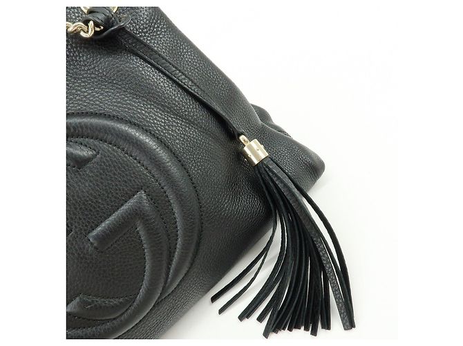 GUCCI SOHO Borsa a tracolla in pelle con catena Interlocking G Nera 308982 - vista 19