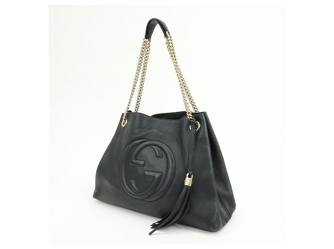 GUCCI SOHO Borsa a tracolla in pelle con catena Interlocking G Nera 308982 - vista 3