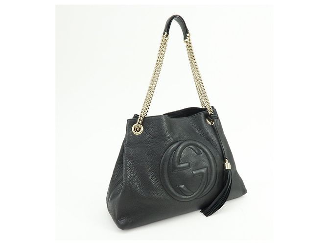 GUCCI SOHO Borsa a tracolla in pelle con catena Interlocking G Nera 308982 - vista 4