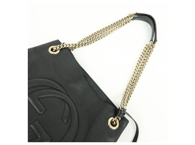 GUCCI SOHO Borsa a tracolla in pelle con catena Interlocking G Nera 308982 - vista 6