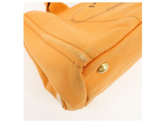 Borsa Tote PRADA Canapa Triangle Logo Canvas Arancione 1BG642 - vista 10