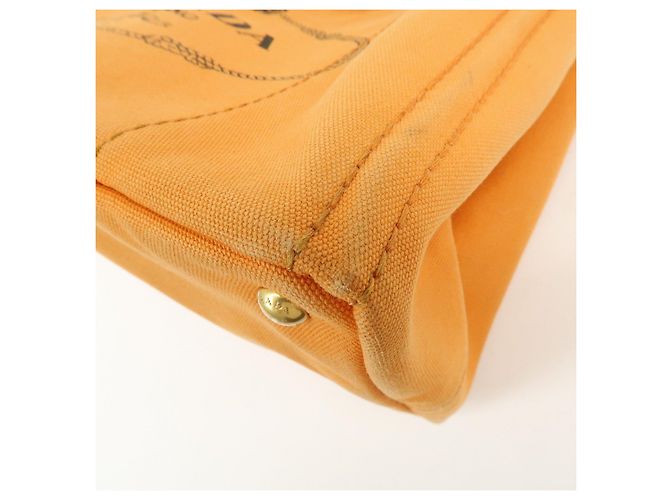 Borsa Tote PRADA Canapa Triangle Logo Canvas Arancione 1BG642 - vista 11