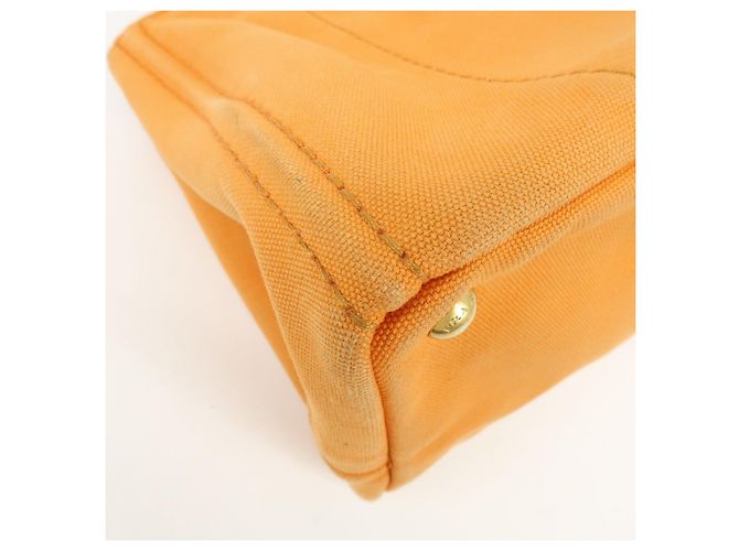 Borsa Tote PRADA Canapa Triangle Logo Canvas Arancione 1BG642 - vista 12