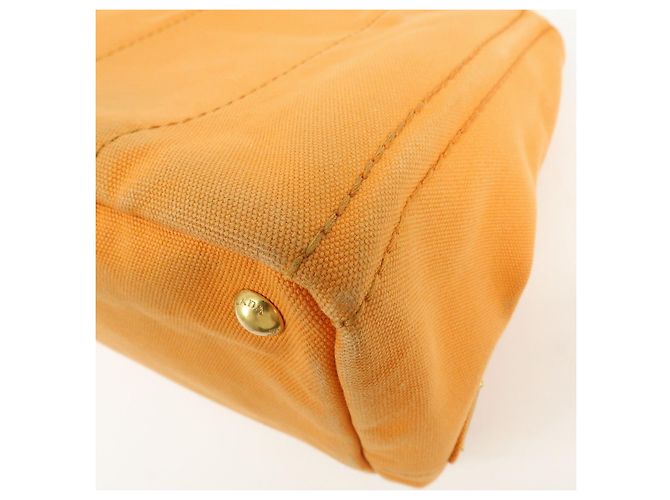 Borsa Tote PRADA Canapa Triangle Logo Canvas Arancione 1BG642 - vista 13