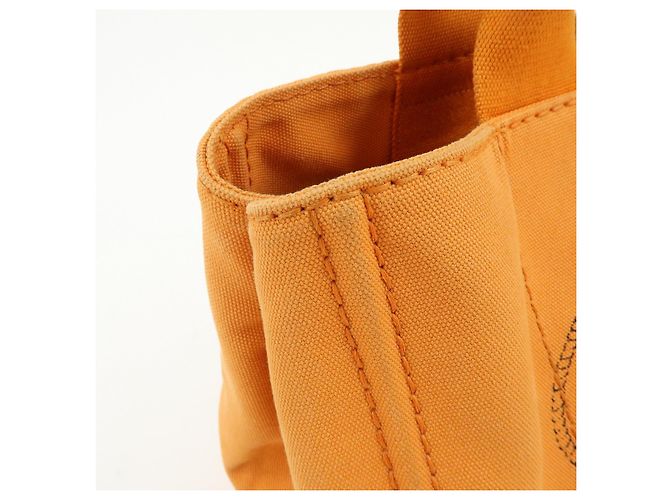 Borsa Tote PRADA Canapa Triangle Logo Canvas Arancione 1BG642 - vista 14