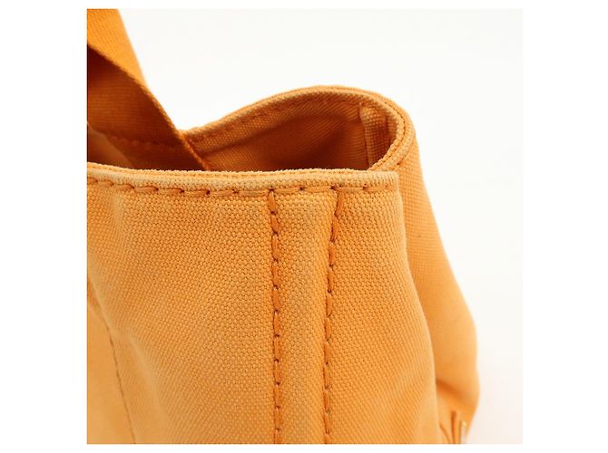 Borsa Tote PRADA Canapa Triangle Logo Canvas Arancione 1BG642 - vista 16