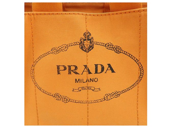 Borsa Tote PRADA Canapa Triangle Logo Canvas Arancione 1BG642 - vista 19