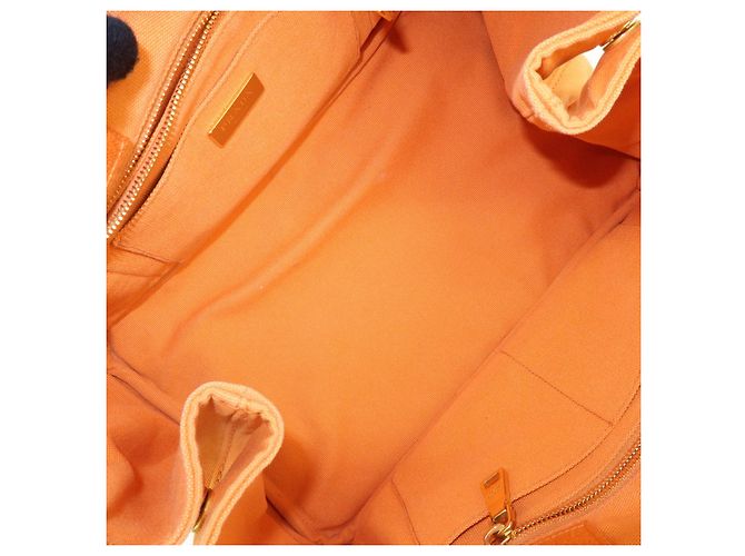 Borsa Tote PRADA Canapa Triangle Logo Canvas Arancione 1BG642 - vista 21