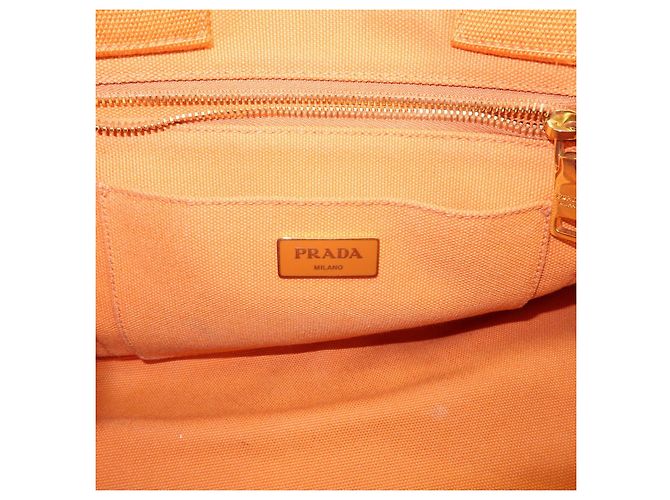 Borsa Tote PRADA Canapa Triangle Logo Canvas Arancione 1BG642 - vista 23