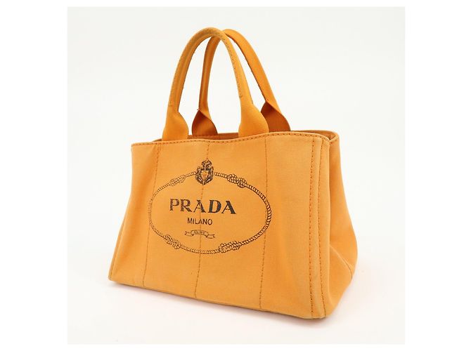 Borsa Tote PRADA Canapa Triangle Logo Canvas Arancione 1BG642 - vista 3