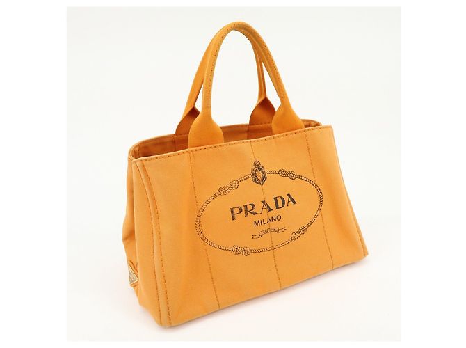 Borsa Tote PRADA Canapa Triangle Logo Canvas Arancione 1BG642 - vista 4