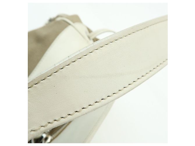 Borsa a spalla PRADA in nylon jacquard con logo triangolare e pelle Beige Ivory - vista 10