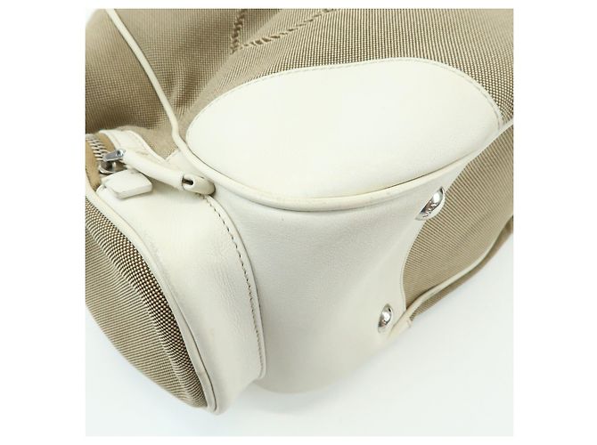 Borsa a spalla PRADA in nylon jacquard con logo triangolare e pelle Beige Ivory - vista 11