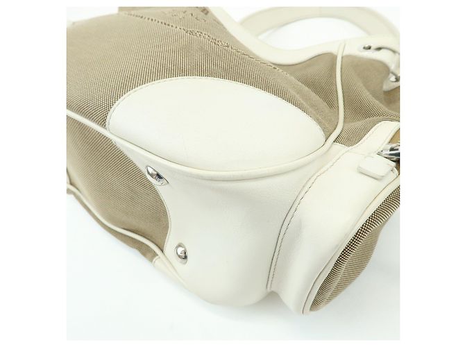 Borsa a spalla PRADA in nylon jacquard con logo triangolare e pelle Beige Ivory - vista 12