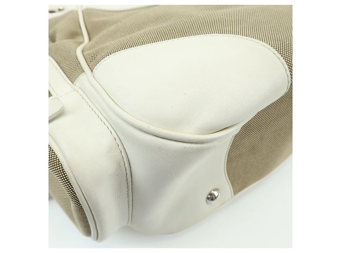 Borsa a spalla PRADA in nylon jacquard con logo triangolare e pelle Beige Ivory - vista 13