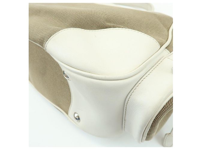 Borsa a spalla PRADA in nylon jacquard con logo triangolare e pelle Beige Ivory - vista 14